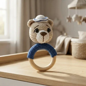 Mordedor Urso marinheiro em amigurumi - Artesanato e Personalizados