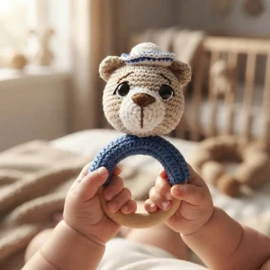 Mordedor Urso marinheiro em amigurumi - Artesanato e Personalizados