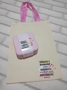 Kit Ecobag e Porta-Joias Personalizado para Professora - Artesanato e Personalizados