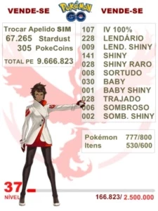 CONTA POKEMON GO LEVEL 37 LENDÁRIOS, SHINYS, RAROS TOP - Pokémon