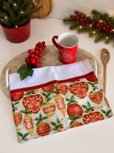 Pano de Prato bolas Natalinas - Artesanato e Personalizados