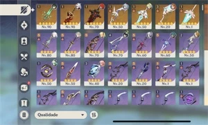 Ar55. Tem 11 persongens t5. 7 armas 75. Harpa r3 - Genshin Impact