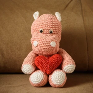 Hipopótamo com Coração em amigurumi - Artesanato e Personalizados