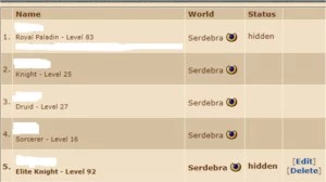 VENDO ACC EM SERDEBRA RP 83 + EK 91 + MAKERS COM BOAS SKILLS - Tibia