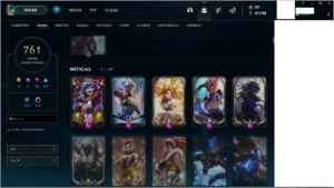 Conta LoL com 761 skins habilitadas incluindo 6 vitoriosas - League of Legends