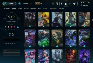 Ouro 1 com TODOS os champs e 219 Skins ( Nivel 870 ) - League of Legends LOL