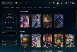Esmeralda 2 e Mestre na Flex com 65 Champs e 22 Skins - League of Legends LOL