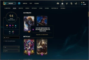 Conta platina 4 com 97 champs e 94 skins +1 Prestigio - League of Legends LOL