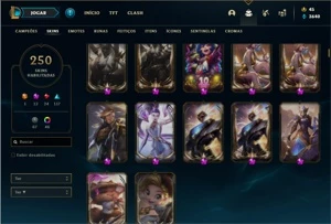 Conta Ouro 4 com 141 Champs e 250 skins + 10 Prestigios - League of Legends LOL