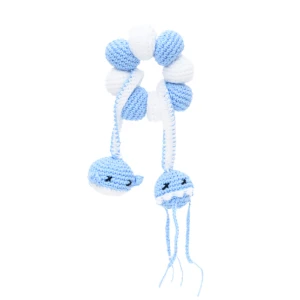 Chocalho Amigurumi com Bolinhas Azuis, Baleia e Água-viva - Artesanato e Personalizados