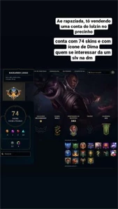 Conta LoL, Ícone de Diamante, 70 skins - League of Legends