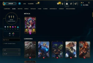 Platina 2 com TODOS os Champs e 111 Skins ( JG / ADC ) - League of Legends LOL