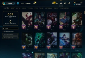 Platina 2 com TODOS os Champs e 111 Skins ( JG / ADC ) - League of Legends LOL