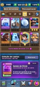 Royalezinho 20 cartas full, maioria pronta pra upar. Baús. - Clash Royale