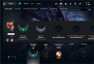 Conta Platina 1 com 75 Champs e 18 Skins + 5 Espolios - League of Legends LOL