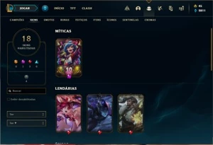 Conta Platina 1 com 75 Champs e 18 Skins + 5 Espolios - League of Legends LOL