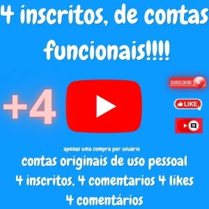 4 inscritos youtube Likes Comentários Views - Redes Sociais