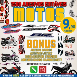 Pacote Completo com 1.500 Adesivos Editáveis para Motos! - Artes e Templates Artes Canva