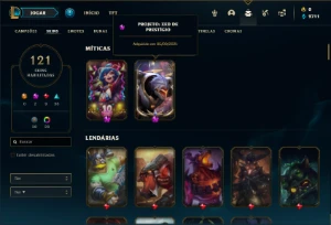 Conta Platina 3 com 121 Skins e 150 Champs com 800k de ZED - League of Legends LOL
