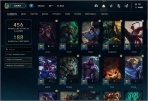 Conta ouro 1(plat 3 season passada)com 124 skins e 93 champs - League of Legends LOL