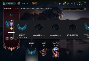 Platina 1 com 70 Champs e 40 Skins +1 Prestigio - League of Legends LOL