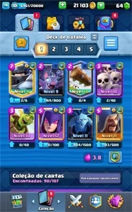 Conta de clash royale, Nivel 10, Cartas 90/107, Arena 14