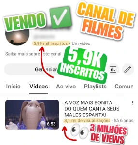 Canal do YouTube não monetizado 5.9k inscritos e 3M de views - Redes Sociais