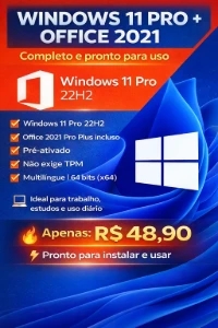 Windows 11 Pro + Office 2021 Completo - Softwares e Licenças