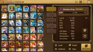 Reroll Summoners War lvl10 com Macaco Dark +Hathor
