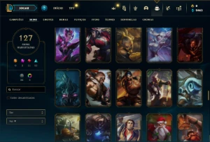 Conta prata 1 com 125 Champs e 127 Skins ( MAIN SUP ) - League of Legends LOL