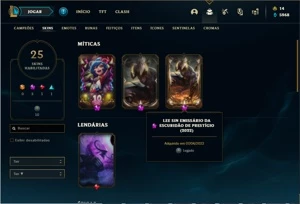 Conta unranked com 49 Champs e 25 Skins + 2 Prestigios - League of Legends LOL