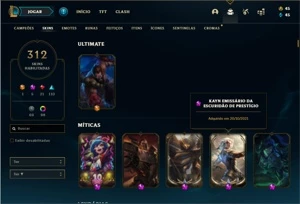Conta Platina 4 com TODOS os champs e 312 Skins +2 Prestigio - League of Legends LOL