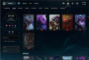 Conta Platina 4 com TODOS os champs e 312 Skins +2 Prestigio - League of Legends LOL