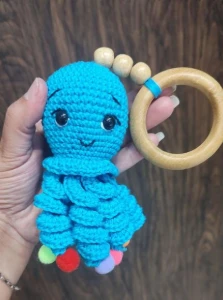 Amigurumi Chocalho Polvo Azul - Artesanato e Personalizados