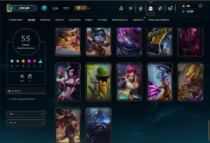 Unranked com 100 Champs e 55 Skins ( MID / JG ) - League of Legends LOL