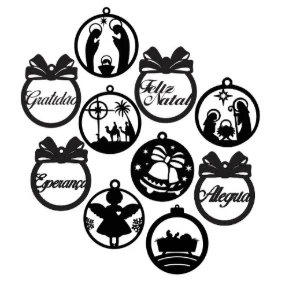 Bolas Natalinas Sortidas em MDF - Kits de 5 ou 10 - Artesanato e Personalizados