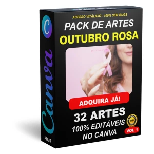 Pack Canva Outubro Rosa - 32 Artes Editáveis - Serviços Digitais