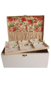 Porta-Joias Extra Grande Branco e Floral - Artesanato e Personalizados
