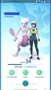 CONTA POKÉMON GO LV 34 TIME AZUL - MEWTWO, EX 11-12, LEND