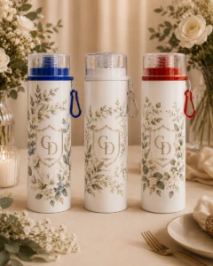 Garrafa de Alumínio 600ml com Tampa e Mosquetão