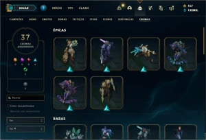 Conta Platina 4 com TODOS os champs e 244 Skins + 10 Miticas - League of Legends LOL