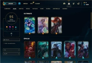 Conta ouro 4 com 62 Champs e 25 Skins + 3 Ultimates - League of Legends LOL