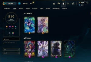 Prata 2 com 140 Champs e 219 Skins + 2 Prestigios + 1400 RP - League of Legends LOL