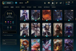 Prata 2 com 140 Champs e 219 Skins + 2 Prestigios + 1400 RP - League of Legends LOL