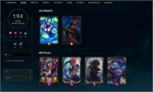 Conta LOL LV. 205 - TODOS OS CHAMPS - 194 SKINS -  PLAT 3 - League of Legends