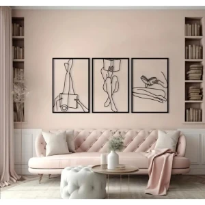 Trio de Quadros Mulheres Lendo em MDF Preto 40 x 27 cm