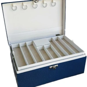 Porta-Joias Azul-Marinho e Bege de 5 Andares - Artesanato e Personalizados