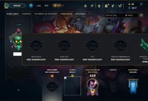 Unranked com 150 Champs e 117 Skins ( MID / JG / TOP )