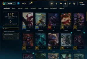 Unranked com 55 Champs e 14 Skins + 22 Fragmentos - League of Legends LOL