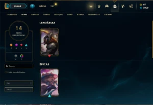 Unranked com 55 Champs e 14 Skins + 22 Fragmentos - League of Legends LOL